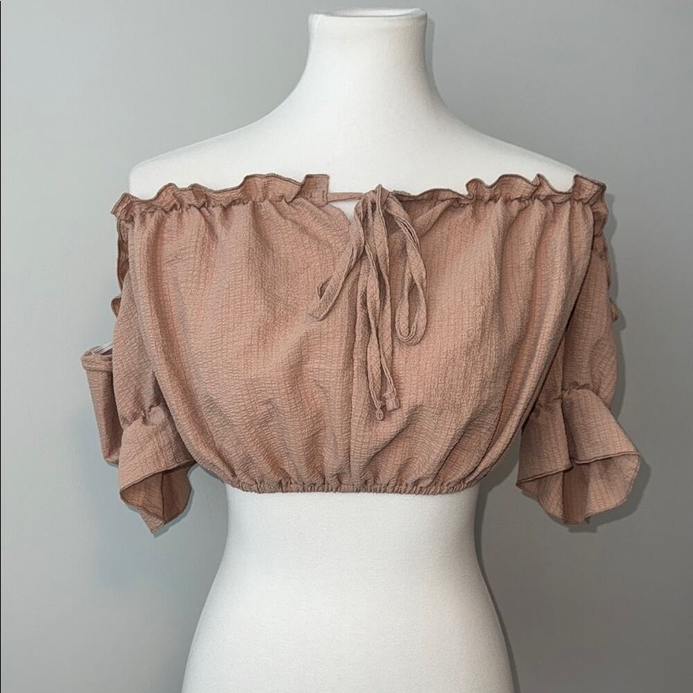 Shein Off-Shoulder Ruffle Tan Crop Top Women's Medium